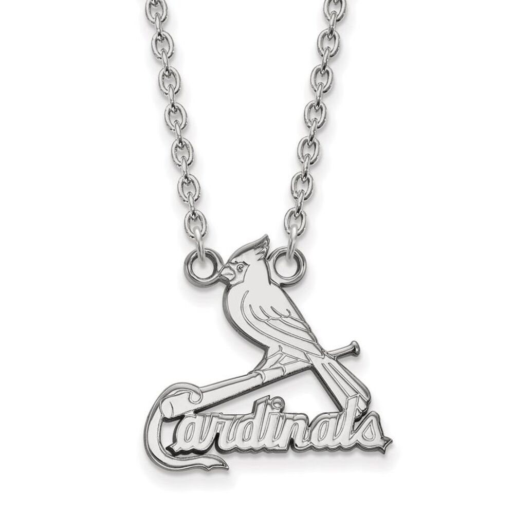 14K White Gold MLB St. Louis Cardinals Large Script Necklace, 18 Inch